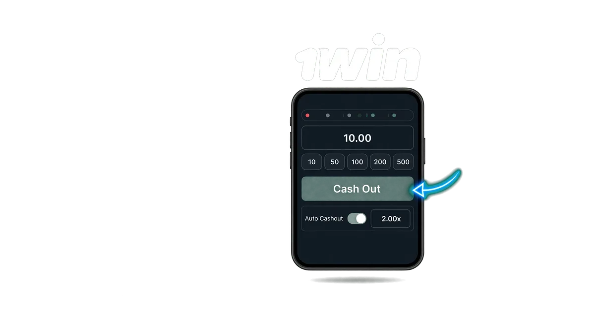 1win Aviator bet amount, auto cashout toggle and cash out button highlighted on mobile