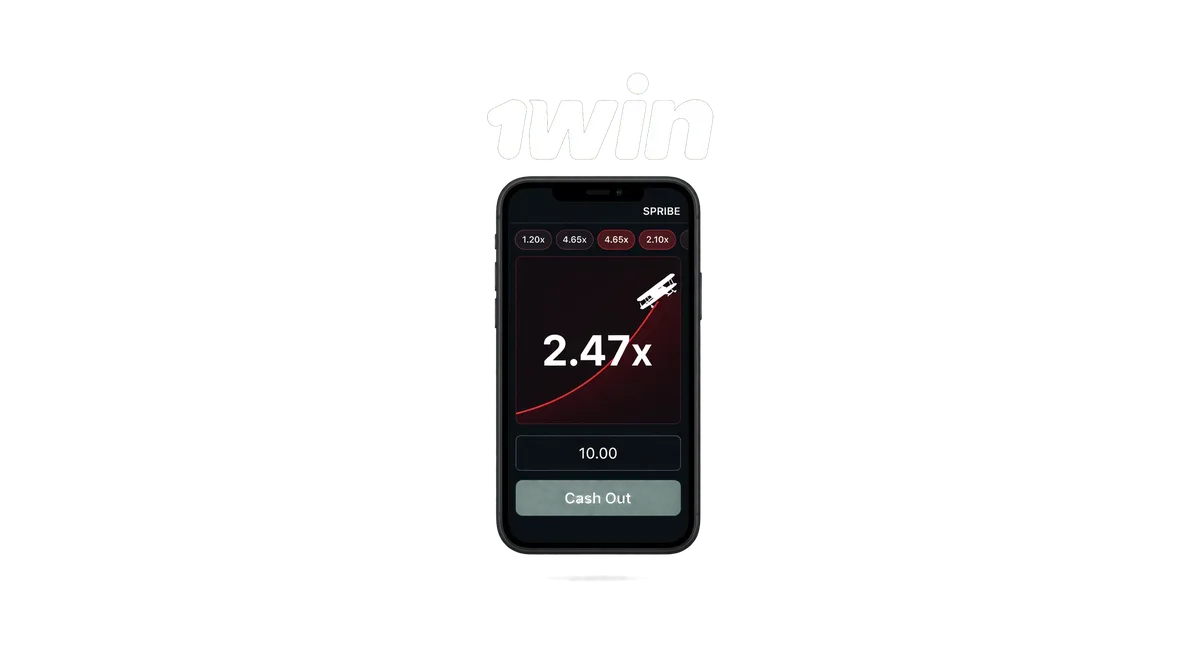 1win Aviator game screen on mobile showing the rising plane curve, current multiplier and cash out button