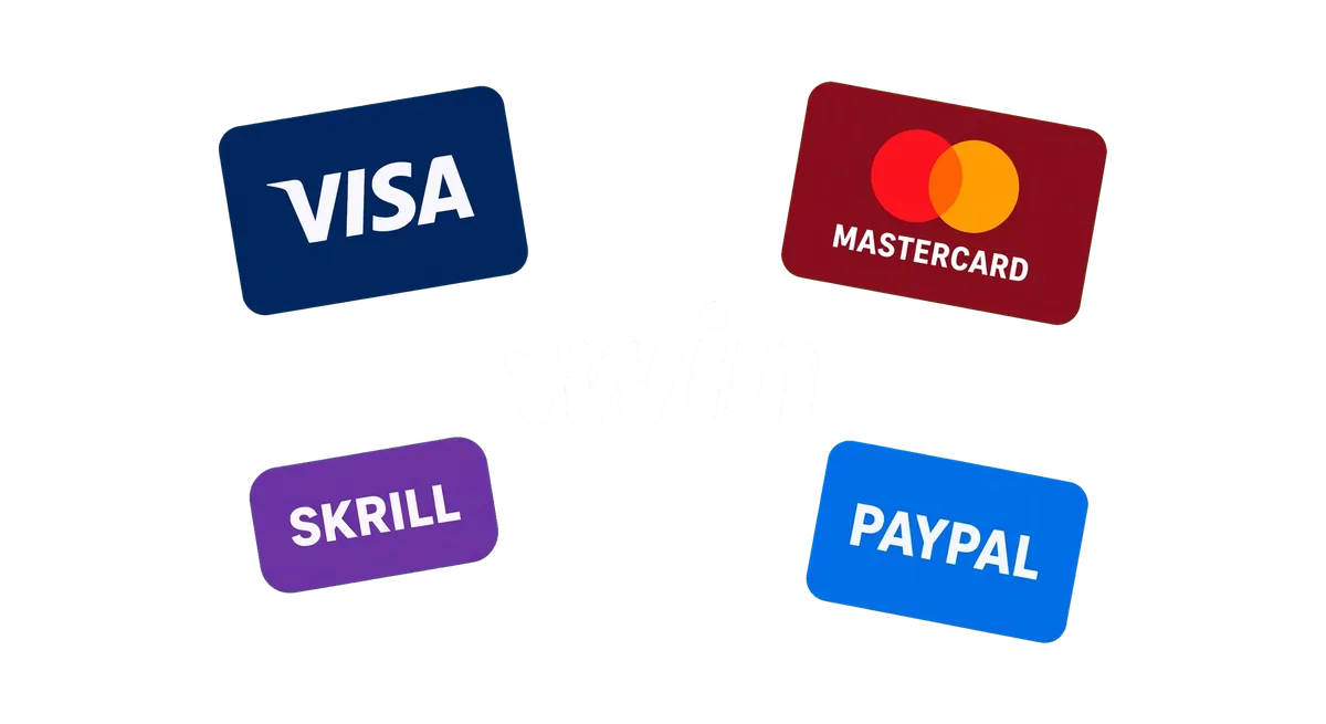 1win deposit method badges for Visa, Mastercard, Skrill and PayPal