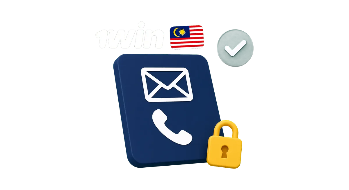 1win Malaysia registration form icon with email and phone sign-up and account confirmation checkmark